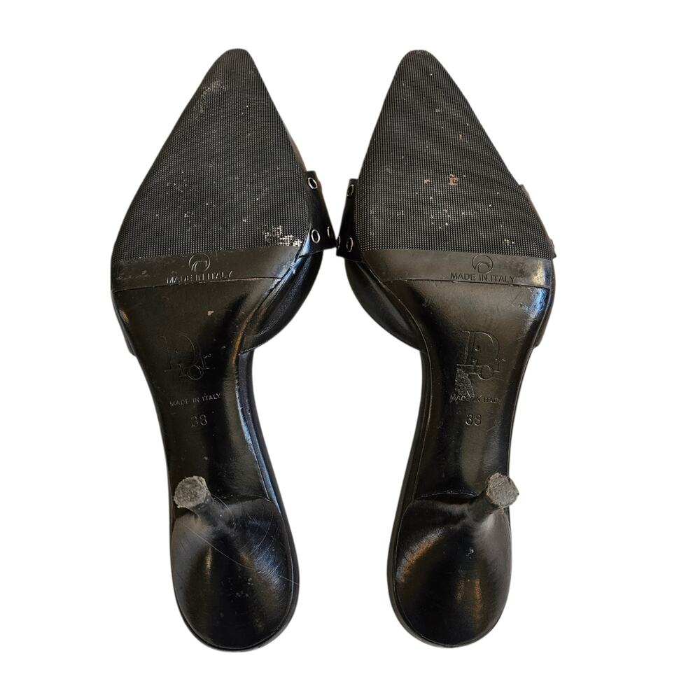 Y2k Dior Heels by John Galliano Pointed Toe Black Leather Mules - Size 38 - Picture 5 of 11
